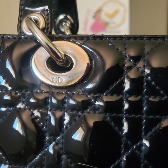 Lady Dior black patent silver hw large bag - Picture 4 of 10